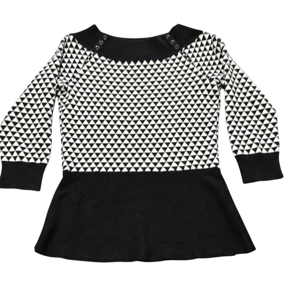 White House Black Market Black and White Geometric Sweater Scoop Neck NWT Small